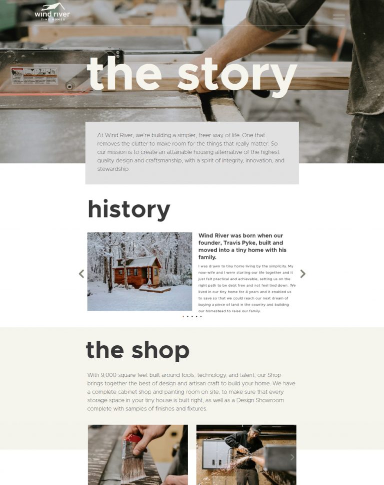 Wind River Tiny Homes website - The Story
